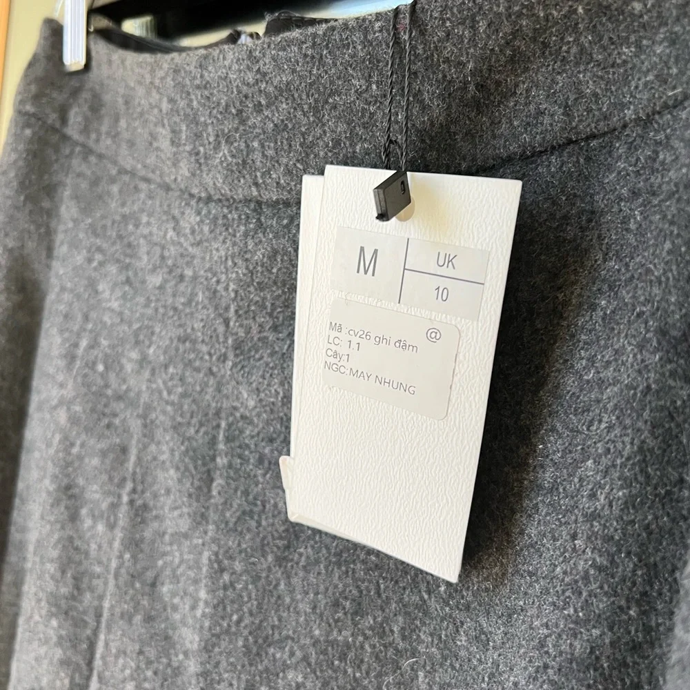 NWT🔖Lobbster Vietnamese Designer Brand Grey Draped Midi Skirt Wool A-line - Picture 2 of 10